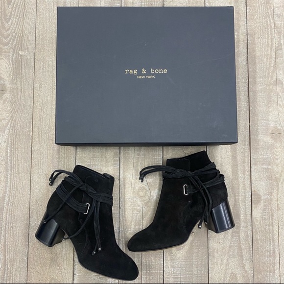 Rag & Bone Dalia II suede ankle booties fringe tie straps black 8.5 - Picture 1 of 6